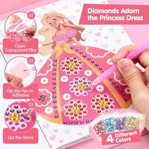 COCO&Friends Jouet Fille 5 6 7 ans Diamond Painting Enfant avec Foil Stickers, Activites Manuelles pour Enfants Princesse Habiller Livre de Coloriage, Cadeau Fille 5 6 7 ans Anniversaire Noël