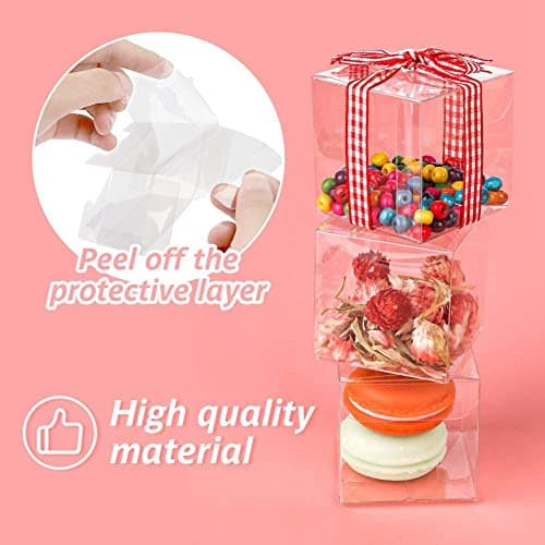 Jisapmzu Lot de 50 boîtes en plastique transparent pour cadeaux, boîtes d'emballage en PVC, emballage cadeau, boîte à chocolats, boîtes cadeaux de mariage, cadeaux