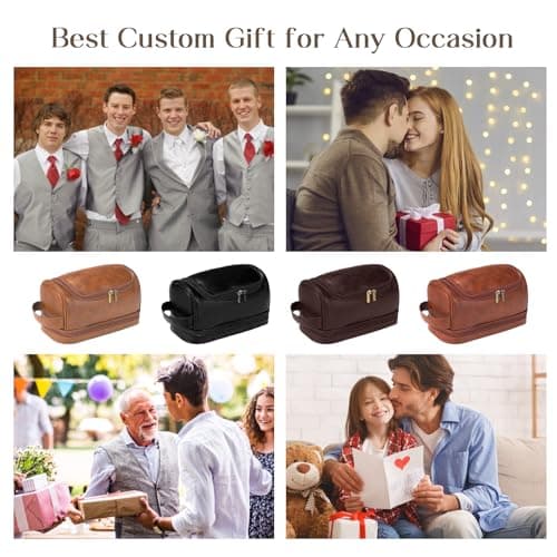 Trousse de toilette personnalisée pour homme, mari, papa Kit de voyage en cuir PU de grande capacité Fabriqué à la main Cadeau unique pour anniversaire | Fête des pères | Cadeau d'anniversaire