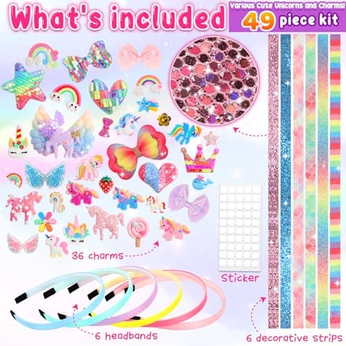 Pourbibi Cadeau Fille 3 4 5 6 7 8 9 10 Ans, Activites Manuelles pour Enfants, Jouet Fille 3-11 Ans, Loisir Créatif Enfant, Jeux Enfant 3-6 Ans - Kit de Fabrication de Bandeaux pour Fille