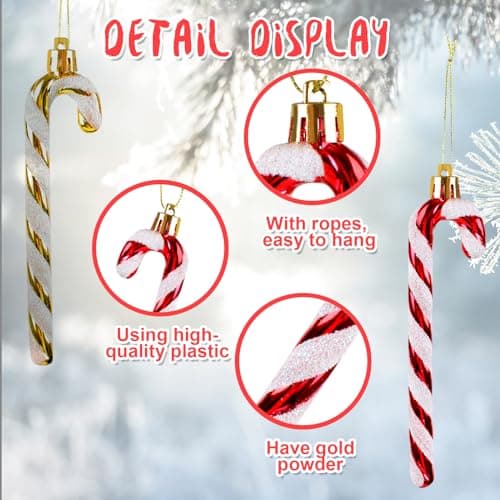 Coicok 12 Pièce Canne de Bonbons de Noël, Canne en Bonbon Glitter Décorations, Plastique de Noël Candy, Canne à Sucre d'arbre de Noël, Canne de Noël Cadeau Noël Arbre de noël Bonbons décoration