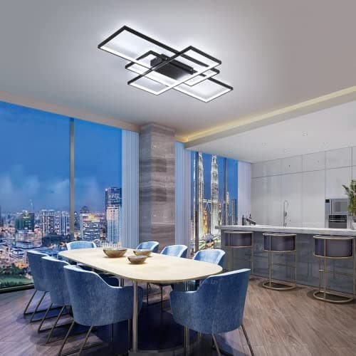 Plafonnier LED, Luminaire Salon, dimmable avec télécommande 3000K-6000K, nouveau design irrégulier lampe rectangulaire en métal acrylique cuisine lampes de décoration de chambre,Noir,90*50CM/80W