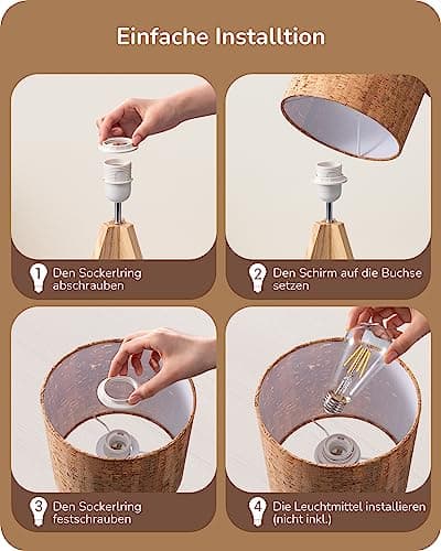 EDISHINE Lampe de Chevet en Bois, E27 Douille, Trépied Vintage, Ampoule Incluse, 36 x 20 x 20 cm, Lampe de Table Moderne pour Chambre à Coucher, Salon, Hôtel, Abat-jour en Lin Gris