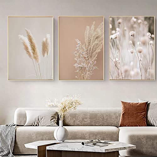 IUNTWEIE Images sur toile - Motif herbe de la pampa - Beige - Art mural - Plantes d'herbe séchées - Poster botanique pour salon - Décoration d'intérieur - Sans cadre - 3 x 30 x 40 cm