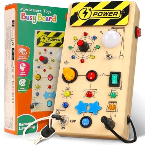 Ophy Busy Board Montessori Planche Activité Montessori Activity Board en Bois avec 9 Interrupteurs 16 Lampes LED Jouet en Bois Bebe Motricité Fine Jeux Educatif Cadeau pour 1 2 3 Ans Jouet Enfant