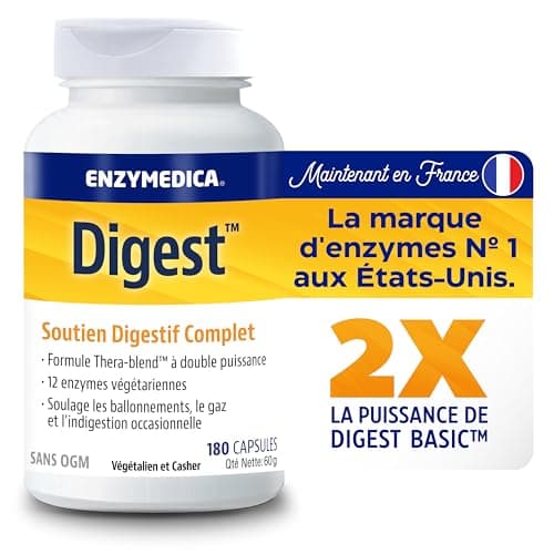 Enzymedica, Digest, Formule Enzymatique À Action Rapide, Réduit Gaz Et Ballonnements, Améliore L'Absorption Des Nutriments Et L'Énergie, Sans Gluten, Sans Produits Laitiers, Végétarien, 180 Capsules