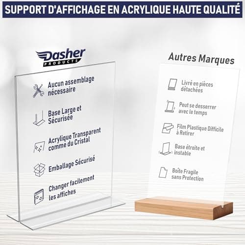 Porte Document A4 en Acrylique – Présentoir de comptoir en T double face, chargement par le bas, base extra large. Idéal pour menus, cadres photo, bureaux, écoles, salles de classe (A4 – Lot de 3)