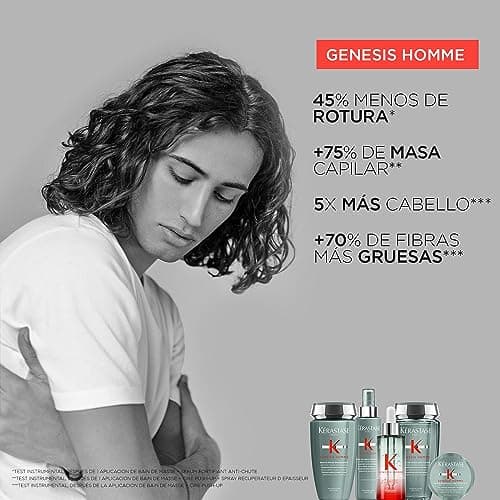 KÉRASTASE Genesis Homme - Bain de Force Quotidien - Shampoing Purifiant Fortifiant - Réduit La Chute Des Cheveux - Créatine & Racine de Gingembre - Cheveux Affaiblis en Perte de Densité - 250 ml