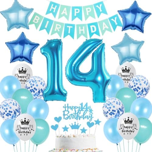 Ohaoduo ballons 14 ans anniversaire garcon fille bleu décoration gâteau anniversaire 14 ans garcon décoration fête 14 ans anniversaire garcon bleu décoration anniversaire 14 ans garcon ballon