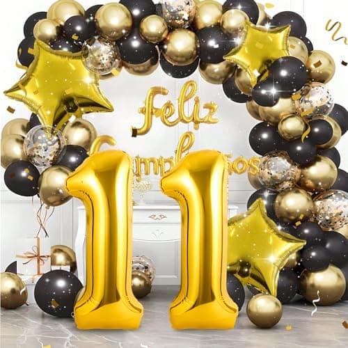 Ballons Anniversaire 11 Or - 100cm - Ballon Chiffre 11 Numéro 11 - Happy Birthday Decoration Ballons Fête d'anniversaire Ans Vole Grâce à l'Hèlium 11