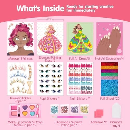 COCO&Friends Jouet Fille 5 6 7 ans Diamond Painting Enfant avec Foil Stickers, Activites Manuelles pour Enfants Princesse Habiller Livre de Coloriage, Cadeau Fille 5 6 7 ans Anniversaire Noël