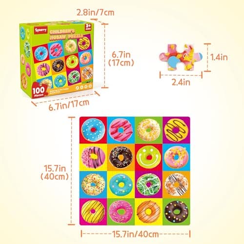 SYNARRY Puzzles Beignets 100 Pièces pour Enfants âgés de 4 5 6 7 8 Ans, Jouet de Puzzle éducatif d'apprentissage