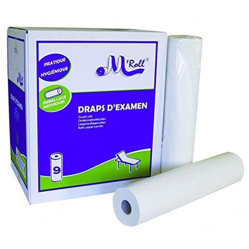 Draps d'examen point à point pure ouate 2x17.5g/m2 - Carton de 9 rouleaux - 2 plis - 135 formats 50x35cm - J226PMR- Certifié France Medical Industrie