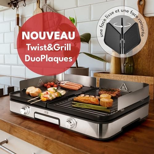 LEBENLANG 2400W Plancha électrique - Avec pince à barbecue & Protection contre les éclaboussures I Pour intérieur & exterieur I Plancha grill electrique Inox Plancha electrique Grills électriques XXL
