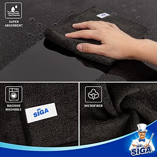 MR.SIGA Lot de 12 Chiffons de Nettoyage, Serviettes en Microfibre Tout Usage, Torchon de Nettoyage, Taille 32 x 32 cm, Noir