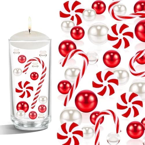 Viilich Lot de 6054 perles flottantes pour vase de Noël - Perles flottantes en gel de sucre d'orge (rouge et blanc)
