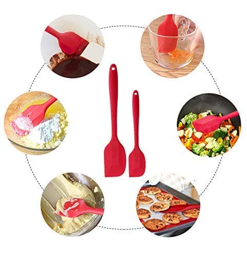 ANGGREK Silicone Spatula Set Long Handle Silicone Scraper for Butter Cake Cooking Tool Kitchenware, Non Stick (Red)