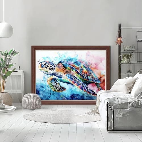 AIRDEA Tortue de mer Diamond Painting Adulte, 5D DIY Aquarelle Peinture Diamant Activité Manuelle Adulte, Diamant Painting pour Décoration Murale Maison 40x30 cm
