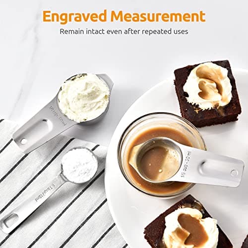 Tasses et Cuillères à Mesurer: U-Taste Ensemble de 15 Cuillères Cups Doseuses en Acier Inoxydable 18/8, 7 Tasses & 7 Cuillères & 1 Tableau de Conversion de Mesure Magnétique (Argent)