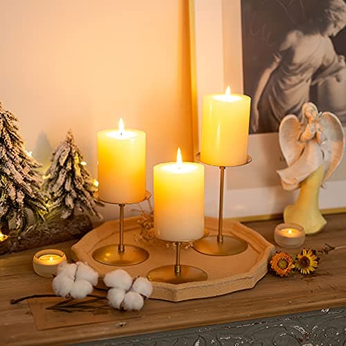 Romadedi Bougeoir Doré pour Bougies Pilier - Lot de 24 Bougeoirs Métal Moderne Décoration Centre de Table pour Mariage Noël L’Avent pour la Maison Salon Table Salle à Manger