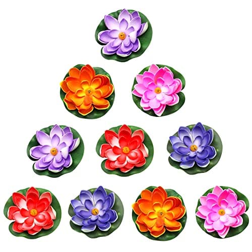 aupawdy Lot de 10 lotus artificiels en mousse imperméable pour bassin de jardin, aquarium, décoration d'aquarium