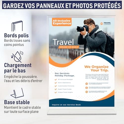 Supports de panneau en acrylique à dos incliné A5 - Cadre photo transparent pour panneaux, brochures, dépliants, menus, affichage - Tableau à message en Plastique (A5 - Lot de 6)