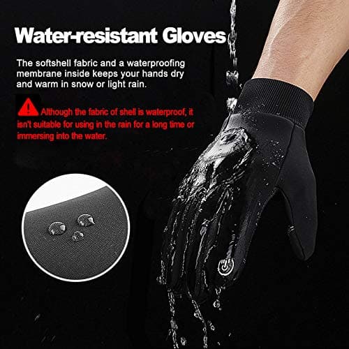 LERWAY Gants d'hiver Chauds à Ecran Tactile Noirs pour Hommes Femmes Gants Antidérapants Coupe-Vent Gants pour Sports Course Conduite VTT Escalade Randonnée Résistants à l’Eau