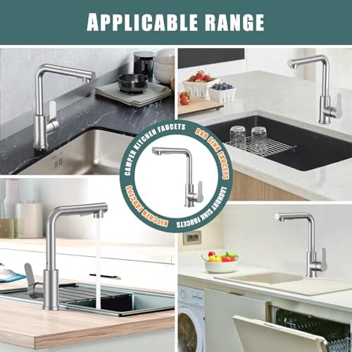HURRAN Robinet Cuisine avec Douchette Extractible, Mitigeur Cuisine en acier inoxydable avec 2 Modes de Pulvérisation, Robinetterie de Cuisine Monocommande Pivotant à 360°, Nickel Brossé