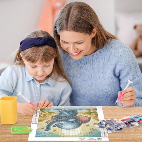 MOGTAA Éléphant Peinture Diamant Adulte, 5D Animaux Diamond Painting Complet Diamant Kit Enfants, Diamant Painting Paysage Strass Point de Croix Cristal pour Murale Décor 30x30cm
