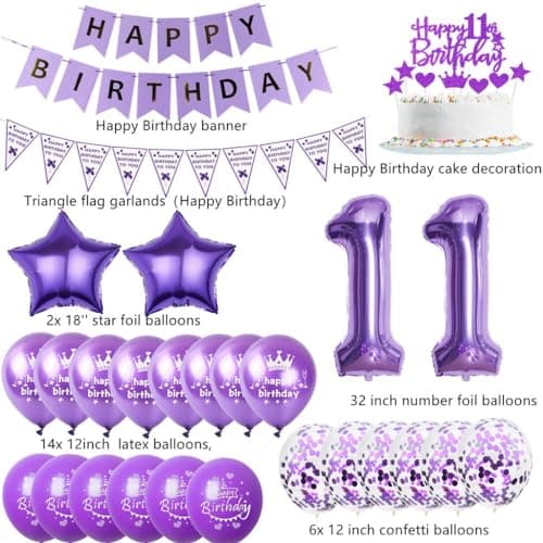 Ballon 11 ans anniversaire fille violet Décoration 11 ans fille anniversaire violet Ballon Décoration anniversaire 11 ans fille anniversaire Ballons 11 ans fille anniversaire Décoration violet