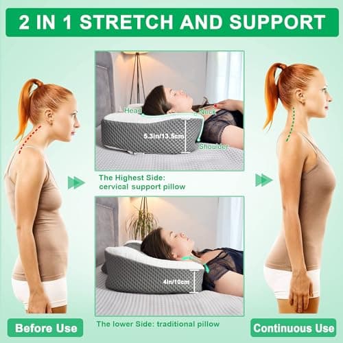 Elviros Oreillers à Mémoire de Forme, Oreillers Ergonomiques pour la Nuque, Oreiller Orthopédique Anti Douleur, Décontracter Les Muscles, Gris Foncé, 54 x 34 x 8.9/10.9 cm