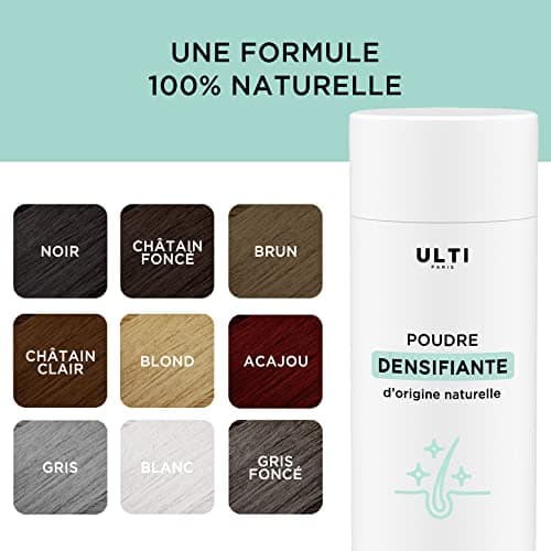 Ulti Paris Poudre densifiante cheveux - 12g - fibre capillaire naturelle (châtain clair - light brown) I Poudre cheveux homme I Contour cheveux homme & poudre densifiante cheveux femme