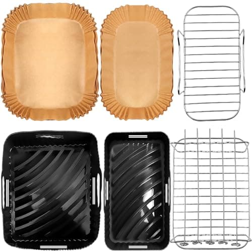 YINGRACE Dual Air Fryer Accessoires pour Moulinex EY9018 5,2/3,1 L, Cecotec Cecofry DuoSize 9L 5,5/3,5L, Deux tailles Dual tiroirs, 6PCS avec moule en silicone, grille, papier sulfurisé pour Airfryer