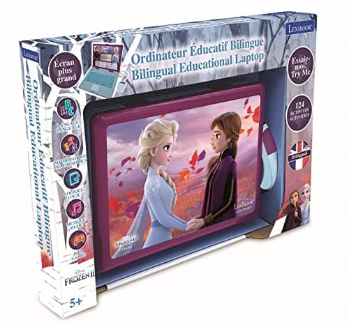Lexibook, La Reine des Neiges, Ordinateur Éducatif Bilingue FRANÇAIS/Anglais, Jouet Filles avec 124 Activités pour Apprendre, S'amuser et Jouer du Piano, Bleu/Violet, JC598FZi1