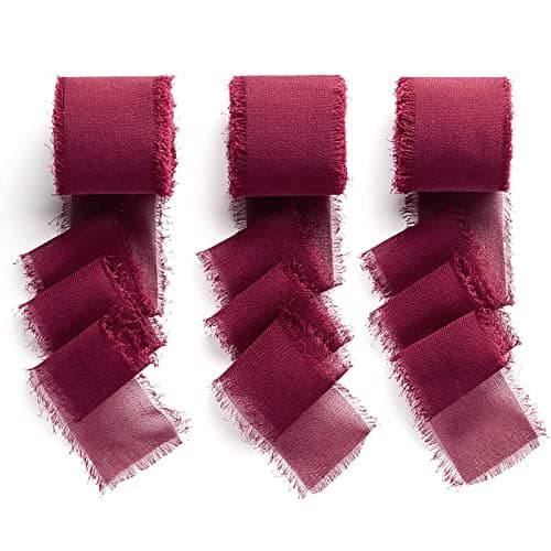 AOKSUNOVA Ruban cadeau de mariage Ruban rouge 3 rouleaux de ruban en mousseline de soie Ruban en tissu 3,8 cm x 6,3 m Rubans pour l'artisanat