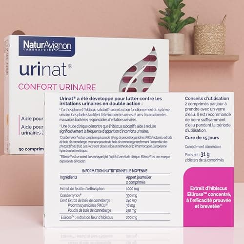 Laboratoire NaturAvignon Urinat | Inconforts urinaire et intime | Cranberry, Hibiscus et Orthosiphon | 36 mg de PACs | Efficacité prouvée scientifiquement | Fabriqué en France | 30 comprimés (15jours)