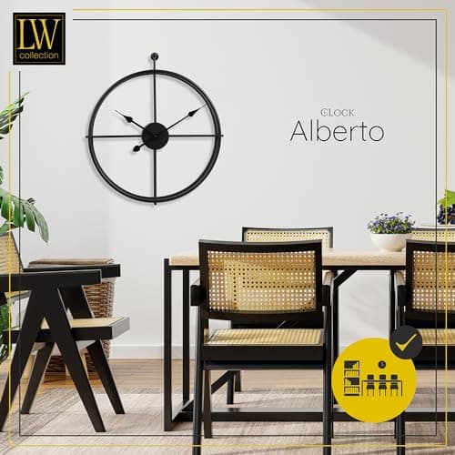 LW Collection Horloge Murale Alberto Noir 62 cm - Grande Horloge Murale Industrielle en Métal - Horloge Murale Moderne - Mouvement Silencieux - Horloge Silencieuse
