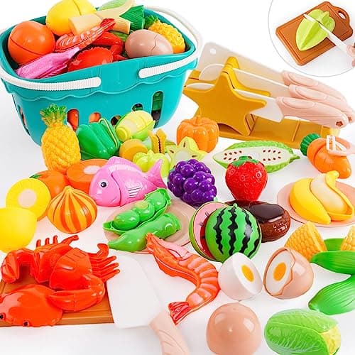 Fruits et Légumes Jouets Ustensile de Cuisine Jouet Enfant Coupe Fruits et Légumes Motricité Fine Jouet Bébé Jeux de Cuisine Cadeau de Pâques Enfant Fille Garçon 2 3 4 5 6 Ans