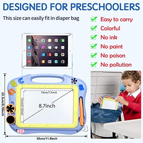 AiTuiTui Ardoise Magique Tableau, Planche à Dessin Magnétique pour Enfant Tablette de Croquis Effaçable Jouets créatifs avec 2 Timbres pour Les Cadeaux d'anniversaire pour Enfants