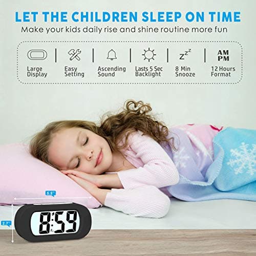Plumeet Réveil électronique, Alarm Réveil Matin avec Grand écran LCD, Fonction Snooze, avec Veilleuse, Alimenté par Batterie,Convient Aux Alarmes de Voyage et de Chevet (Noir)