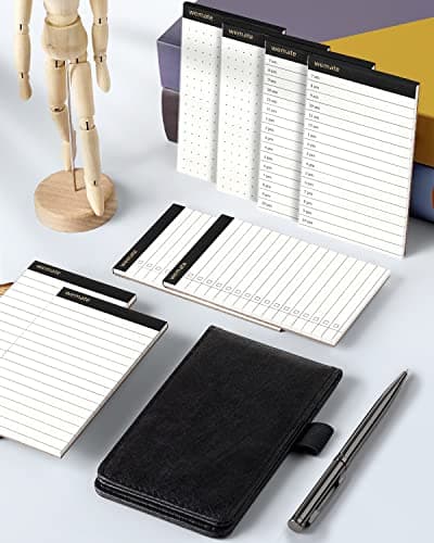 WEMATE Cuir PU Carnet de Poche,Bloc Note,10 Mini Bloc Notes de Poche avec recharges et stylo à bille en métal pour,Petit Carnet de Notes de Poche,pour bureau, école Noir