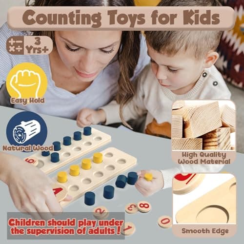 TEUVO Apprendre a Compter Jouet Montessori pour Enfants 1 2 3 4 5 Ans, Jeux Educatif Enfants Apprendre les Couleurs Motricité Fine Jeu Numérique Bois Mathématiques Jouet Maison L'école Salle de classe
