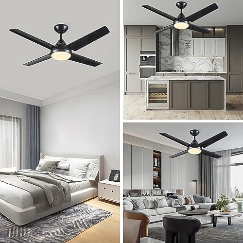 Newday Ventilateur de Plafond avec Lampe Noir, 122cm avec Lumiere Silencieux, avec éclairage et Télécommande Pour Chambre Salon Bureau Cuisine