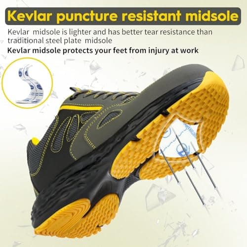 ISOOUS Chaussures de Sécurité Hommes Chaussures de Travail Femmes Légère Embout Plastique Basket Securite Antidérapante Cuisine Gris Jaune EU 45