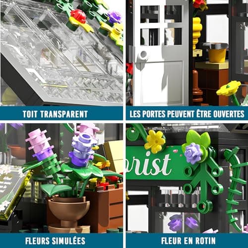 Ulikey Construction de Magasin de Fleurs avec Lumières, Fleurs House Kit de Construction, Jardin de Fleuriste de Blocs de Construction, Créatifs Fleurs de Magasin pour Enfants Noël Cadeau