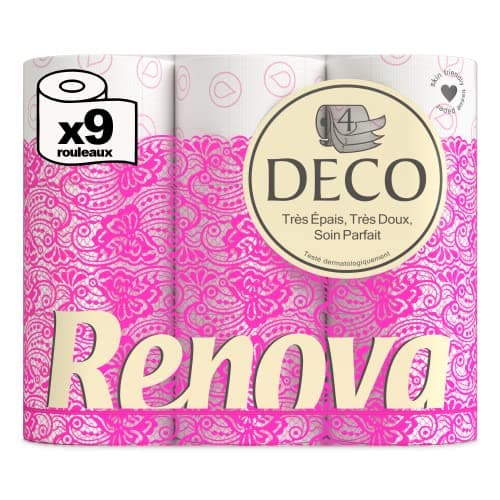 Renova Papier Toilette 4 Plis Deco 9 Rouleaux Blanc