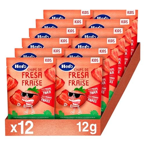 Hero Solo - Snack BIO Chips de 100% Fraise, Sans Sucre Ajouté, Sans Gluten et Allergenes, Sans Huile de Palme, Origine Naturalle, Produit Écologique - Pack de 12x12gr