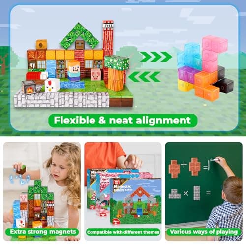 Construction magnetique Enfant Blocs magnétiques Jouet de Construction 100 pièces Cube magnétique de cpour garçons et Filles Jouet créatif Montessori pour Enfants à partir de 4 Ans Blocs magnétique