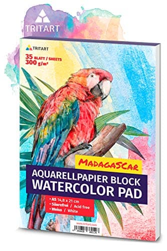 Papier aquarelle A5 300g, blanc, 35 feuilles I Bloc d’aquarelle Din A5 de Tritart