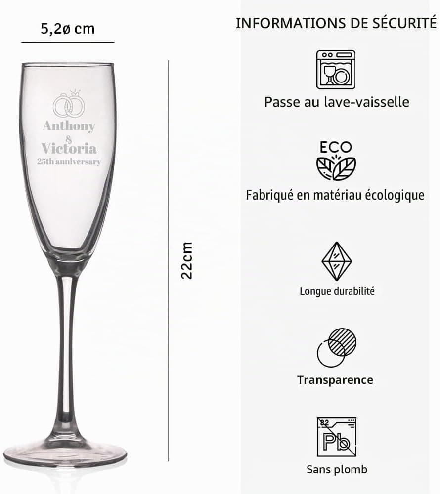 Wanapix | Flûtes à Champagne Personnalisé Mariage | 20cl | Dandelion